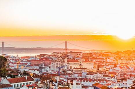 A panoramic view of Lisbon at sunset