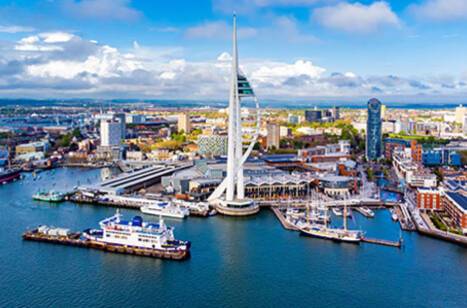 A panoramic view of Gunwharf Quays, Portsmouth