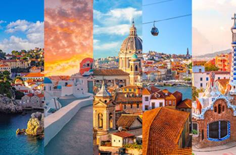 A collage of images of Mediterranean cities