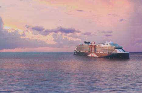 Celebrity Beyond at sea during sunset