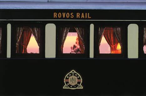 The view of the sunset through a Rovos Rail train carriage