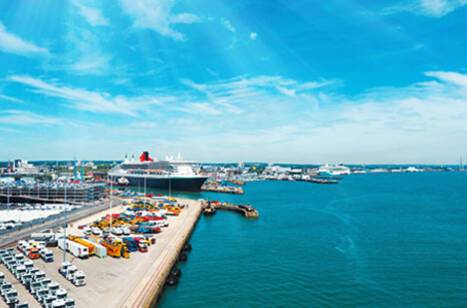 A cruise ship docked at Southampton cruise port