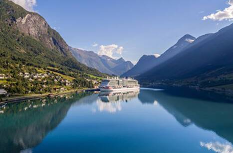 Iona docked in the fjords