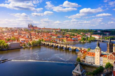 Panoramic image of Charles Bridge Prague