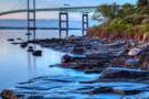 A panoramic view of Newport bridge at dusk