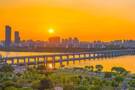 The sun setting over Seoul