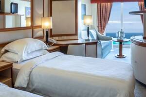Outside (Obstructed View) Bedroom (Twin Bed Configuration), Ventura, P&O Cruises - Image based on a Balcony, configuration may differ