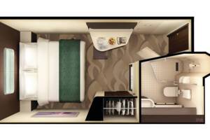 Solo Oceanview Stateroom floor plan, Norwegian Escape